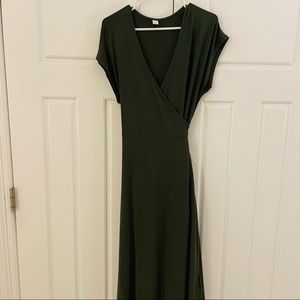 Dark sage green short sleeve wrap dress